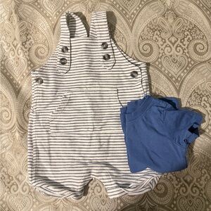 Carter's White & Blue Striped Romper with Blue Tee